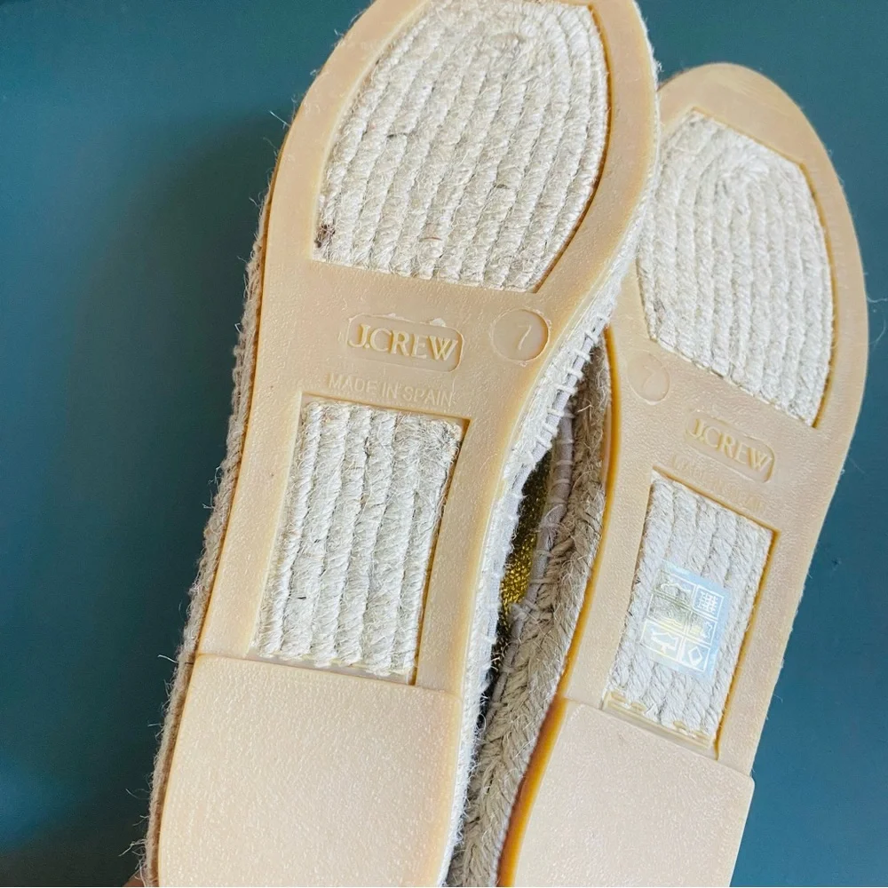J. Crew Made-in-Spain espadrille Flats in Gold Metallic Canvas